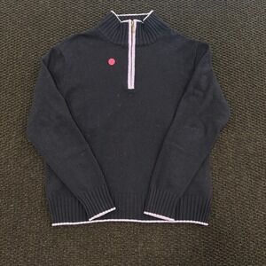 WOOLOVERS Navy Blue Pure New‎ Wool Quarter Zip Women's Sweater Size L